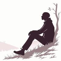 Man Silhouette Leaning Against A Tree vector