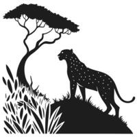 Leopard Silhouette Under A Tree vector