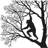 Monkey Climbing Tree In Black Silhouette vector