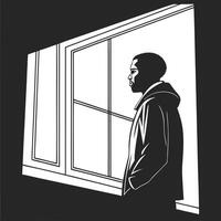 Man Contemplates By Window Monochrome Illustration vector