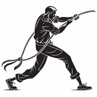 Man In Rope Pulling Activity Silhouette vector