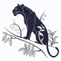 Panther On Branch Illustration Simple Design vector