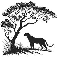 Panther Under Tree Silhouette Graphic vector