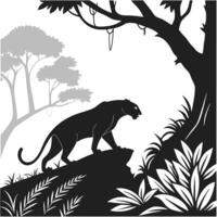 Panther In Jungle Silhouette Graphic vector