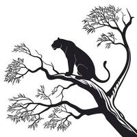 Panther Silhouette On Tree Branch vector
