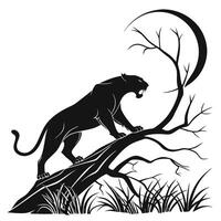 Panther On A Branch Silhouette Design vector