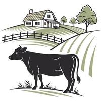 Peaceful Farm Scene With A Cow vector