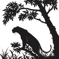 Panther Silhouette In Jungle Tree Shade vector