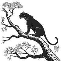Panther Silhouette On Tree Branch Drawing vector