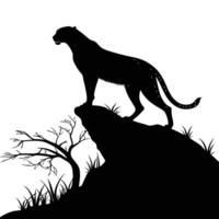 Panther Silhouette Standing On A Cliff vector