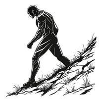 Muscular Man Walking Uphill Black And White vector