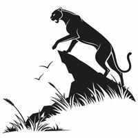 Panther On A Rock Silhouette Design vector