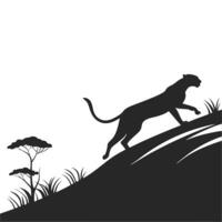 Panther Climbing Slope With Tree Silhouette vector
