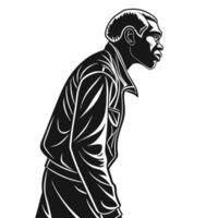 Monochrome Illustration Of Walking Man In Jacket vector