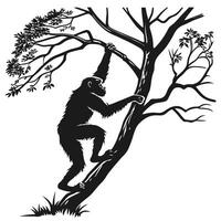 Orangutan Climbing Tree In Silhouette vector