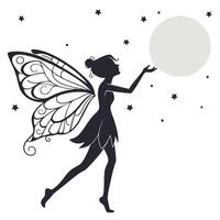 Silhouette Fairy Reaching For The Moon vector