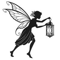 Silhouette Fairy Carrying A Lantern vector