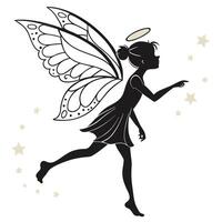 Silhouette Fairy Touching Stars Design vector