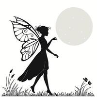 Silhouette Fairy Walking Under Moonlight Design vector