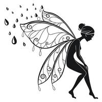 Sad Fairy Girl Silhouette In Rain vector
