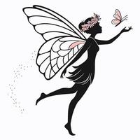 Silhouette Fairy With Butterfly Graphic vector