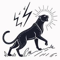 Roaring Panther Surrounded By Lightning Bolts vector