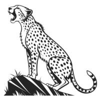 Roaring Cheetah On Rock Silhouette vector