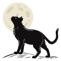 Silhouette Black Cat Moon Illustration vector