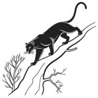 Silhouette Black Panther On Tree Branch vector