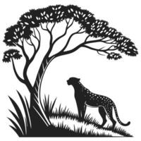 Silhouette Cheetah Under Tree Design vector