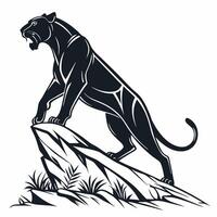 Roaring Panther Standing On Rock vector
