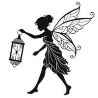 Silhouette Fairy Carrying Lantern Design vector