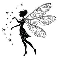 Silhouette Fairy With Wings And Stars vector