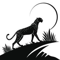 Silhouette Leopard On Hill With Moon vector