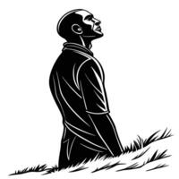 Silhouette Man Looking Up In Nature vector