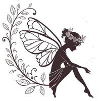 Silhouette Fairy With Leaves Wreath Design vector