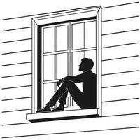 Silhouette Man Sitting In Window vector