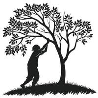 Silhouette Man Hugging A Tree Trunk vector