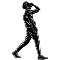 Silhouette Man Walking And Looking Upward vector