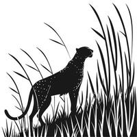 Silhouette Of A Leopard In Grass vector