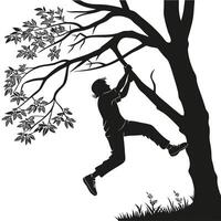 Silhouette Of Child Climbing Tree Branch vector
