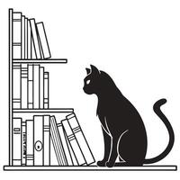 Silhouette Of Cat With Bookshelf vector