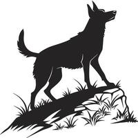 Silhouette Of Dog Standing On Rocks vector
