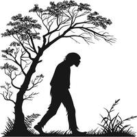Silhouette Of Neanderthal Walking In Nature vector