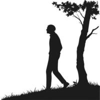 Silhouette Of Man Walking In Nature vector