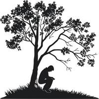 Silhouette Of Man Under Tree vector