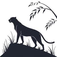 Silhouette Of Leopard Standing On Hill vector