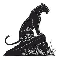 Silhouette Of Panther With Two Cubs vector