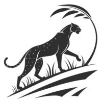 Silhouette Of Leopard Under Palm Tree vector