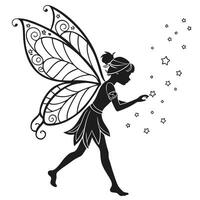 Silhouette Of Fairy With Stars Around vector